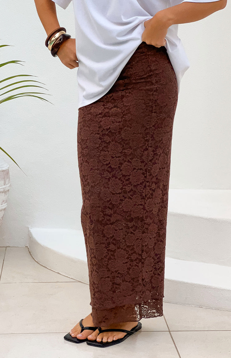 Willow Brown Lace Midi Skirt — 1