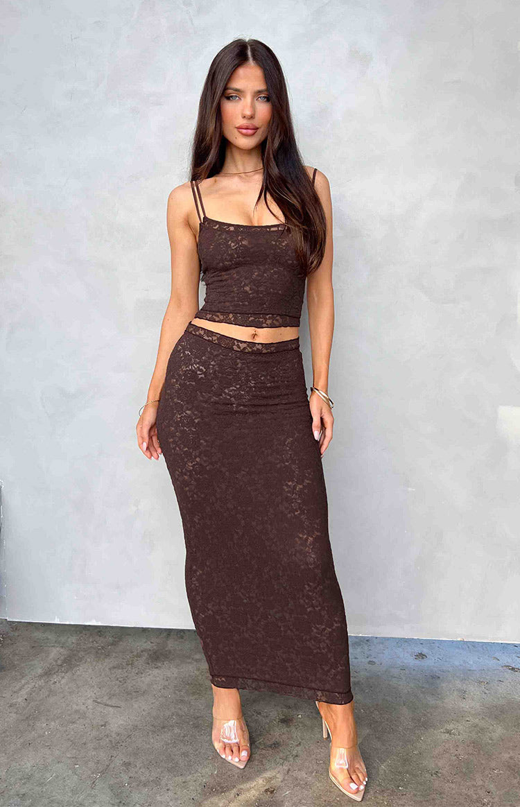 Willow Brown Lace Midi Skirt — 10