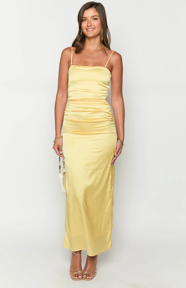 Yellow Bloom Satin Strapless Maxi Dress — 3