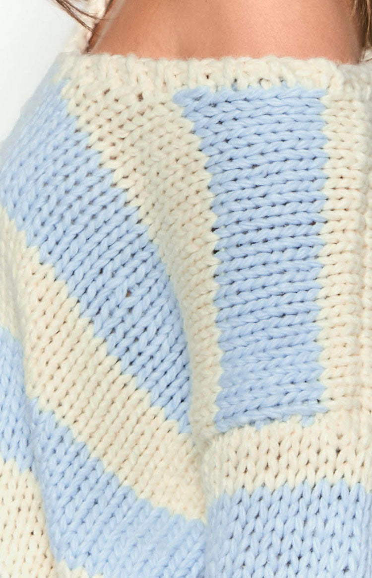 Delvey Light Blue Striped Chunky Knit Sweater — 19
