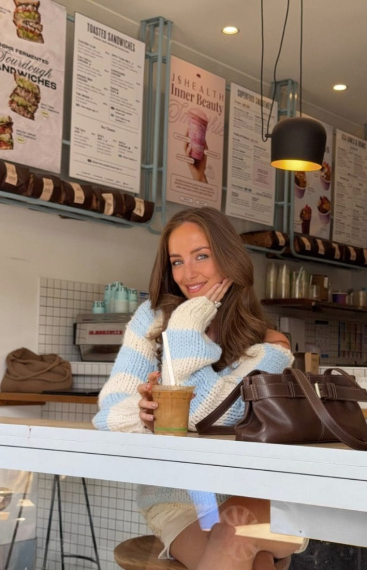 Delvey Light Blue Striped Chunky Knit Sweater — 20