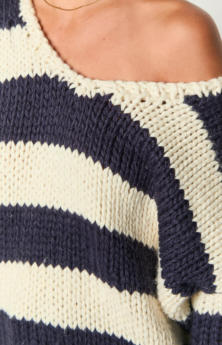 Delvey Navy Striped Chunky Knit Sweater — 14