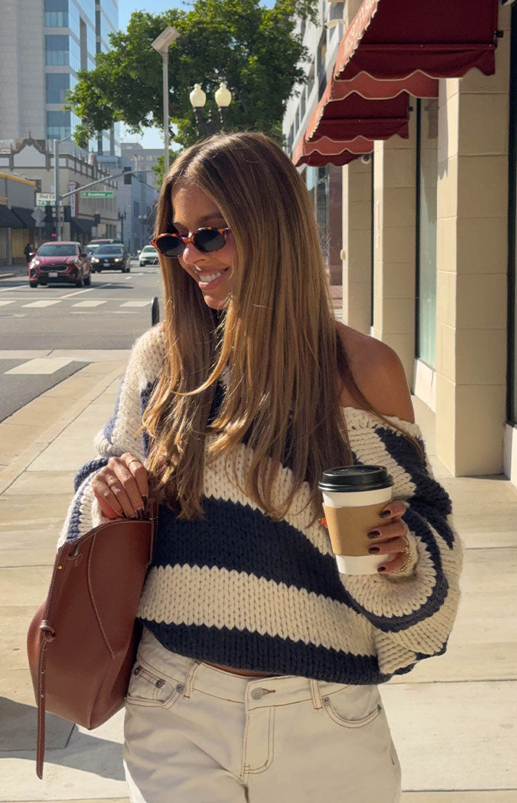 Delvey Navy Striped Chunky Knit Sweater — 16