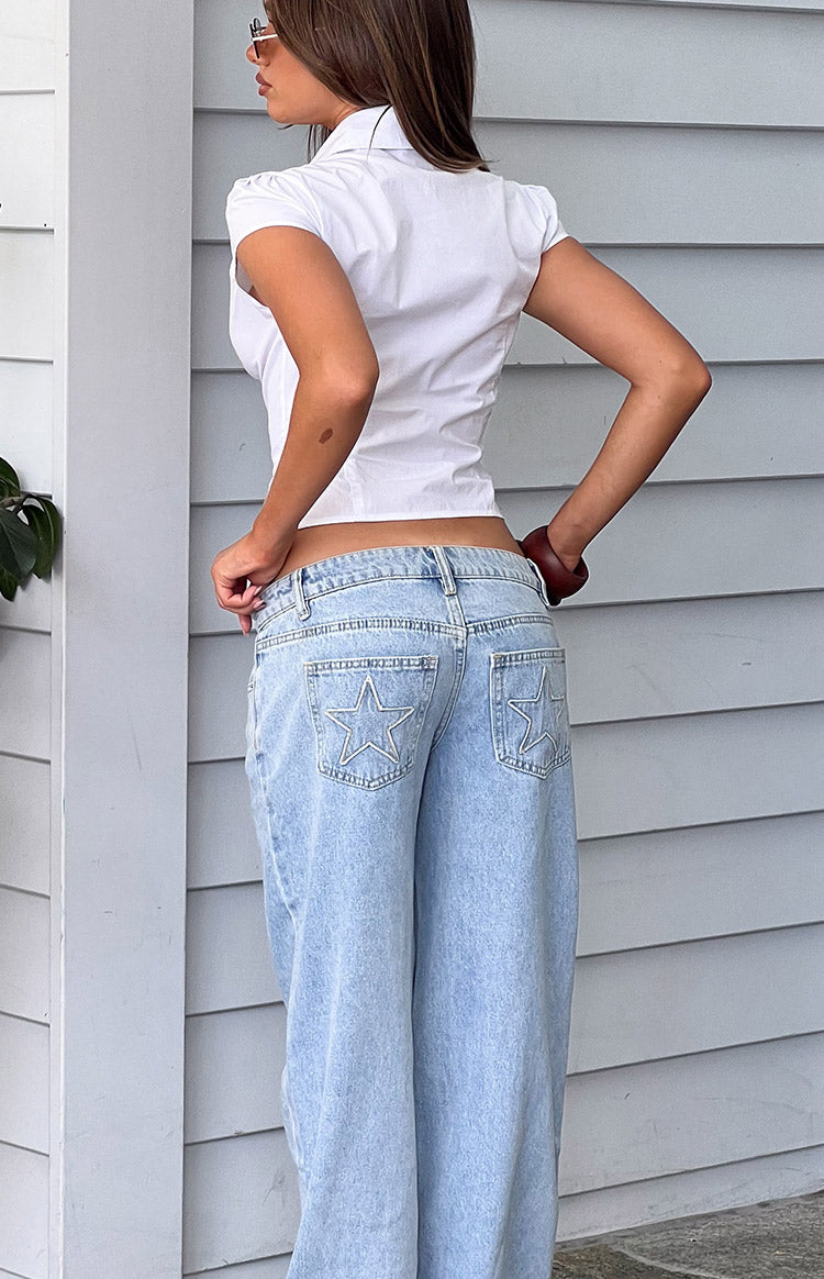 Clara Star Light Wash Denim Low Rise Jeans — 10