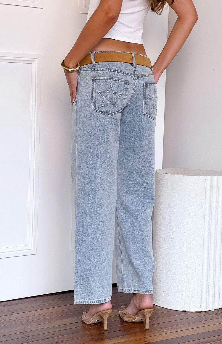 Clara Star Light Wash Denim Low Rise Jeans — 23