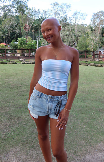 Daisy Blue Striped Tube Top — 1