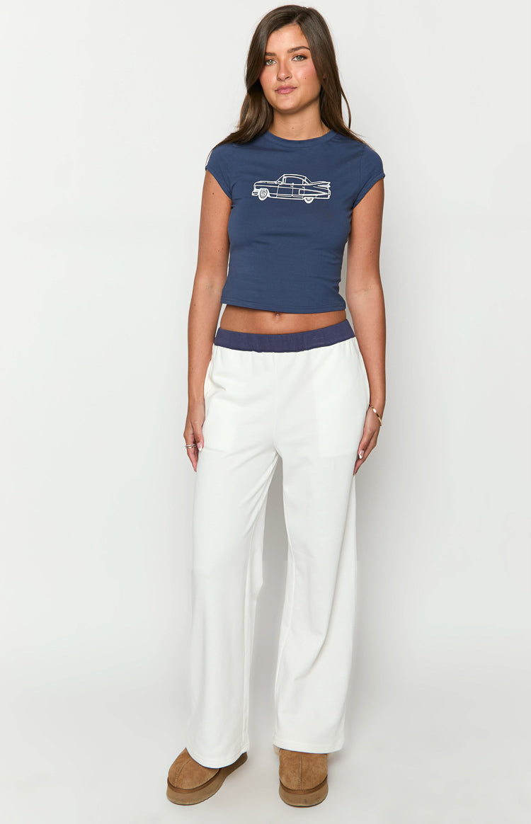 Dania Cream And Navy Contrast Track Pants — 1