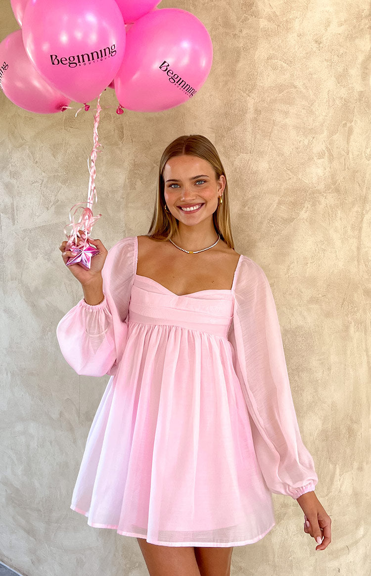 Narla Pink Long Sleeve Mini Dress — 1