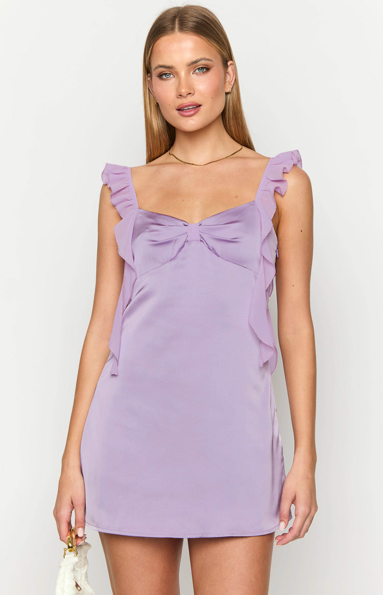 Joyce Lilac Satin Mini Dress — 2