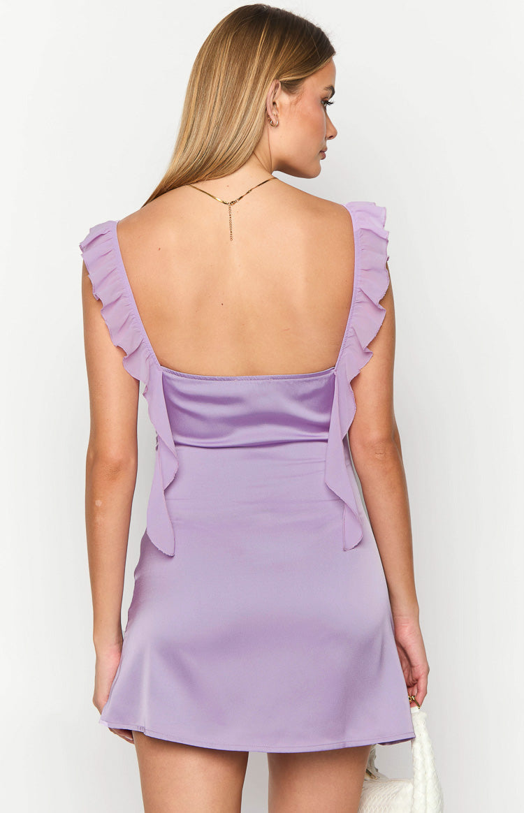 Joyce Lilac Satin Mini Dress — 5