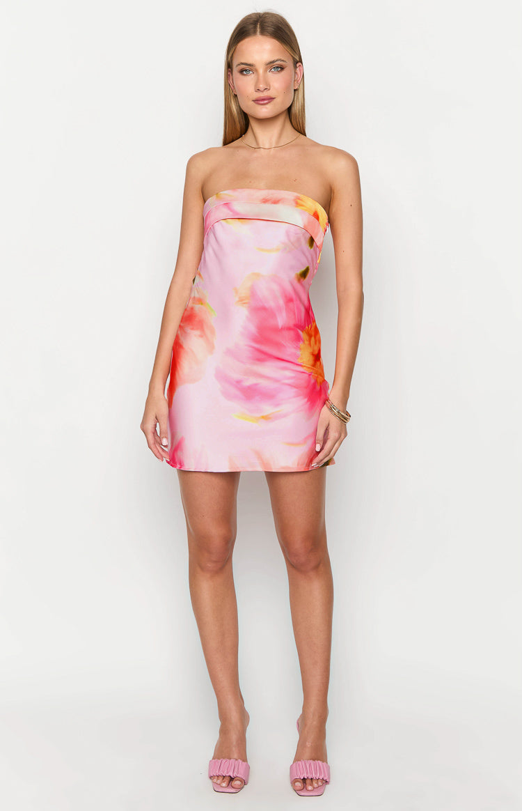Annie Pink Floral Strapless Mini Dress — 5