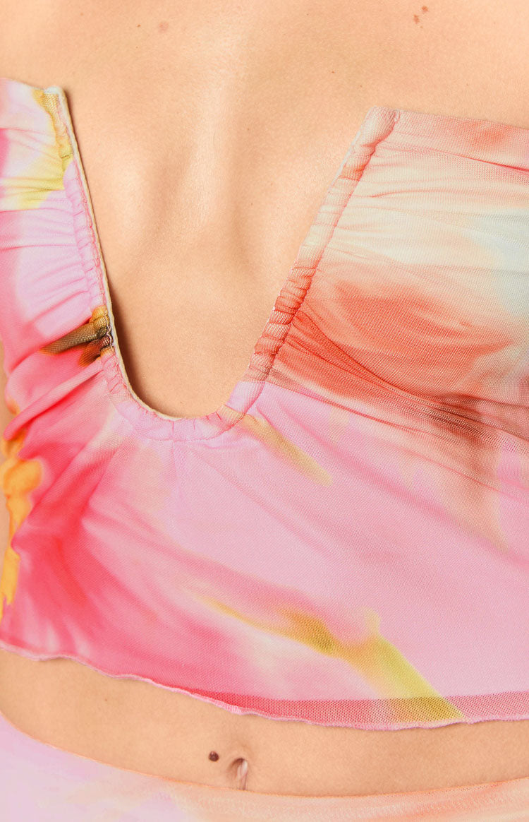 Esha Pink Floral Strapless Crop Top — 8