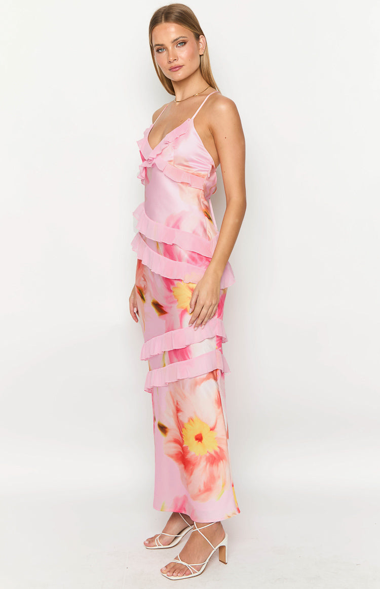 Inara Light Pink Floral Print Ruffle Maxi Dress — 4