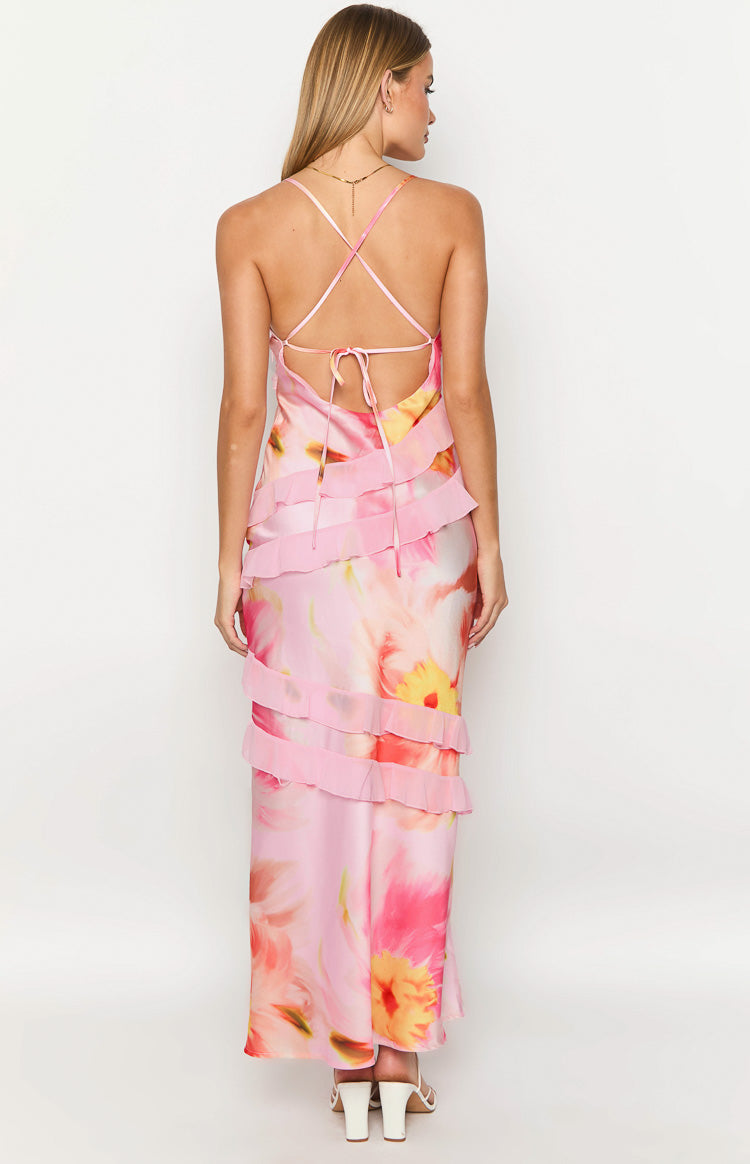 Inara Light Pink Floral Print Ruffle Maxi Dress — 5