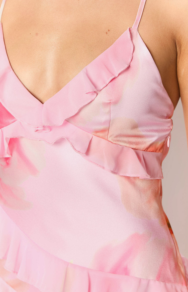 Inara Light Pink Floral Print Ruffle Maxi Dress — 6