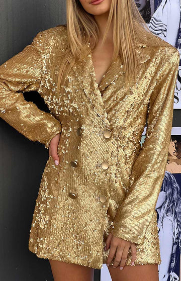 Natalie Gold Sequin Blazer Mini Dress — 1