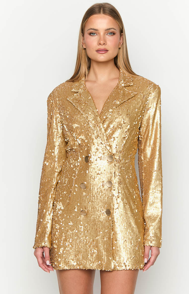 Natalie Gold Sequin Blazer Mini Dress — 1