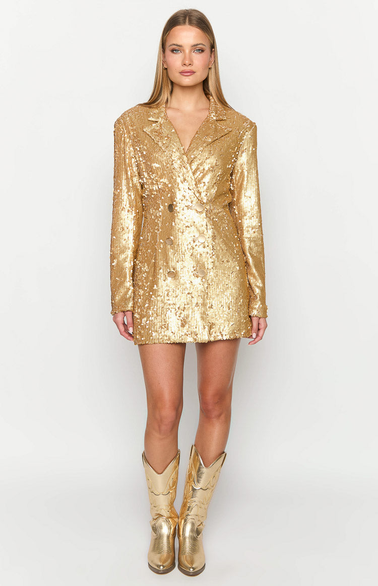 Natalie Gold Sequin Blazer Mini Dress — 3