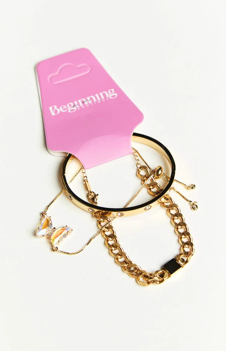 Gold Butterfly Love Bracelet Set 3 Pack — 1