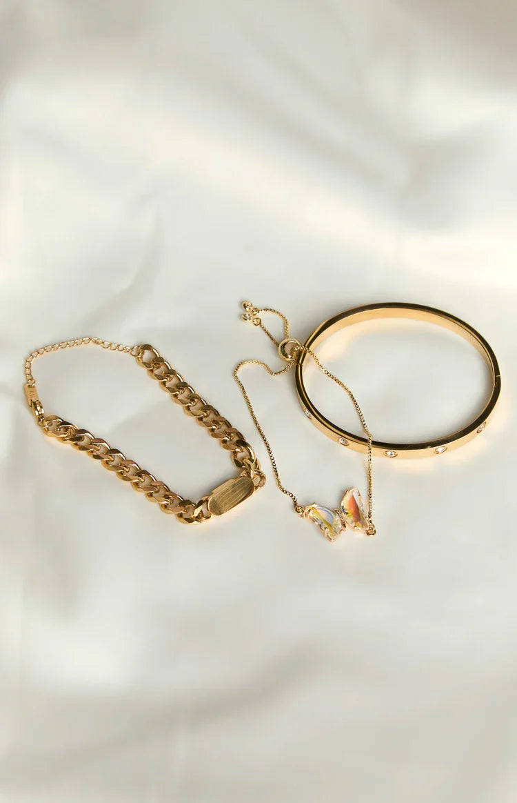 Gold Butterfly Love Bracelet Set 3 Pack — 3