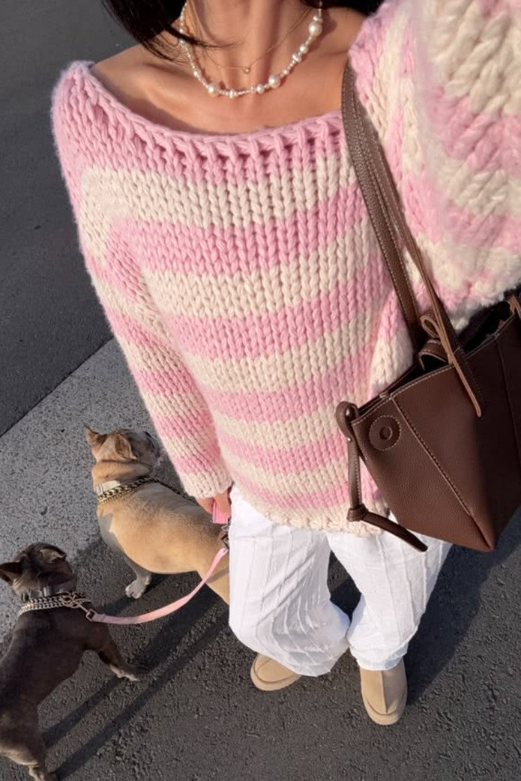 Delvey Pink Striped Chunky Knit Sweater — 3