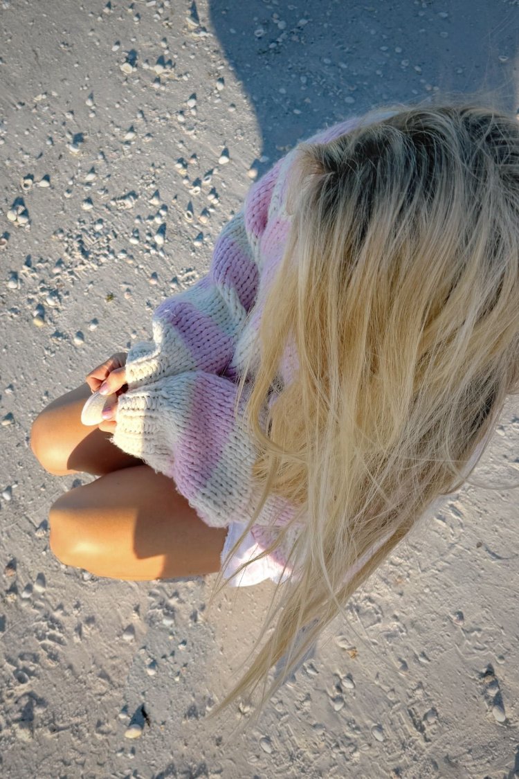 Delvey Pink Striped Chunky Knit Sweater — 4