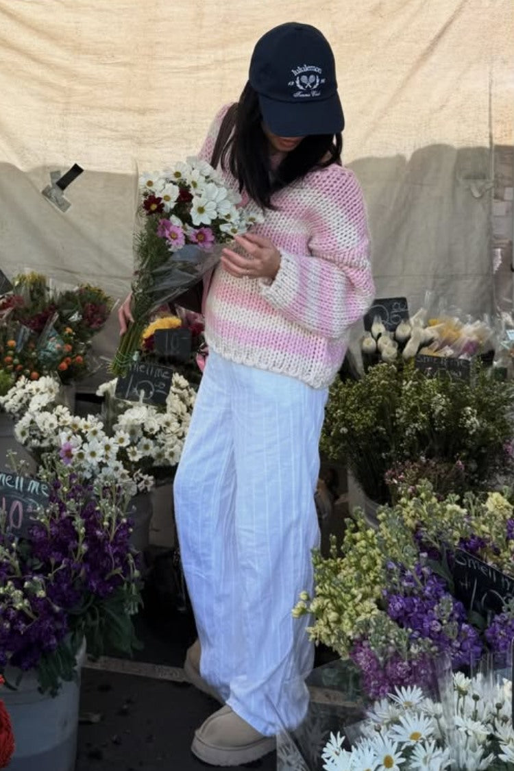 Delvey Pink Striped Chunky Knit Sweater — 9