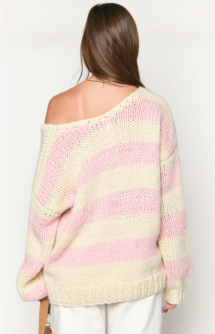 Delvey Pink Striped Chunky Knit Sweater — 13