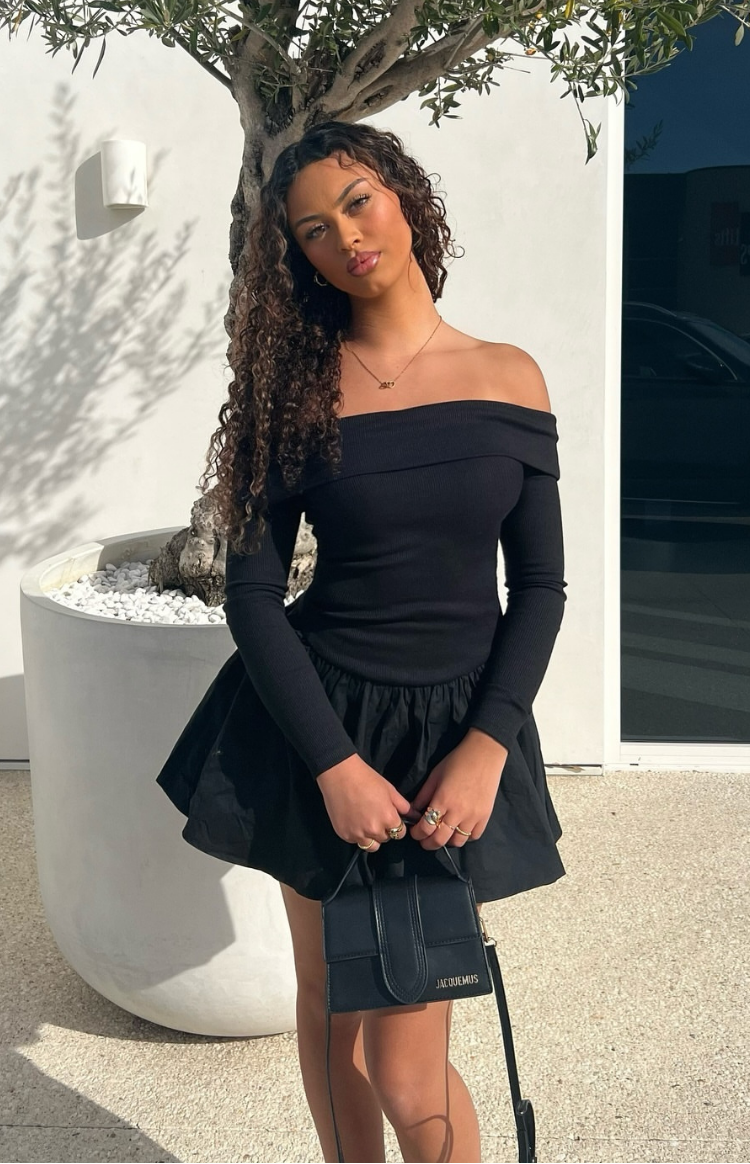 One Dance Black Long Sleeve Mini Dress — 10