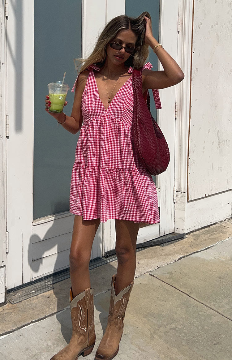 Angel Girl Red Gingham Mini Dress — 1