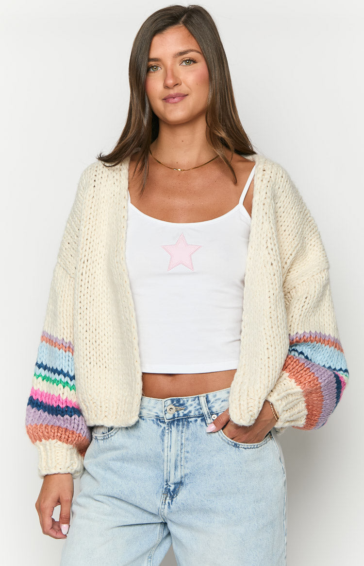 Bad Habits Cream Multi Knit Cardigan — 3