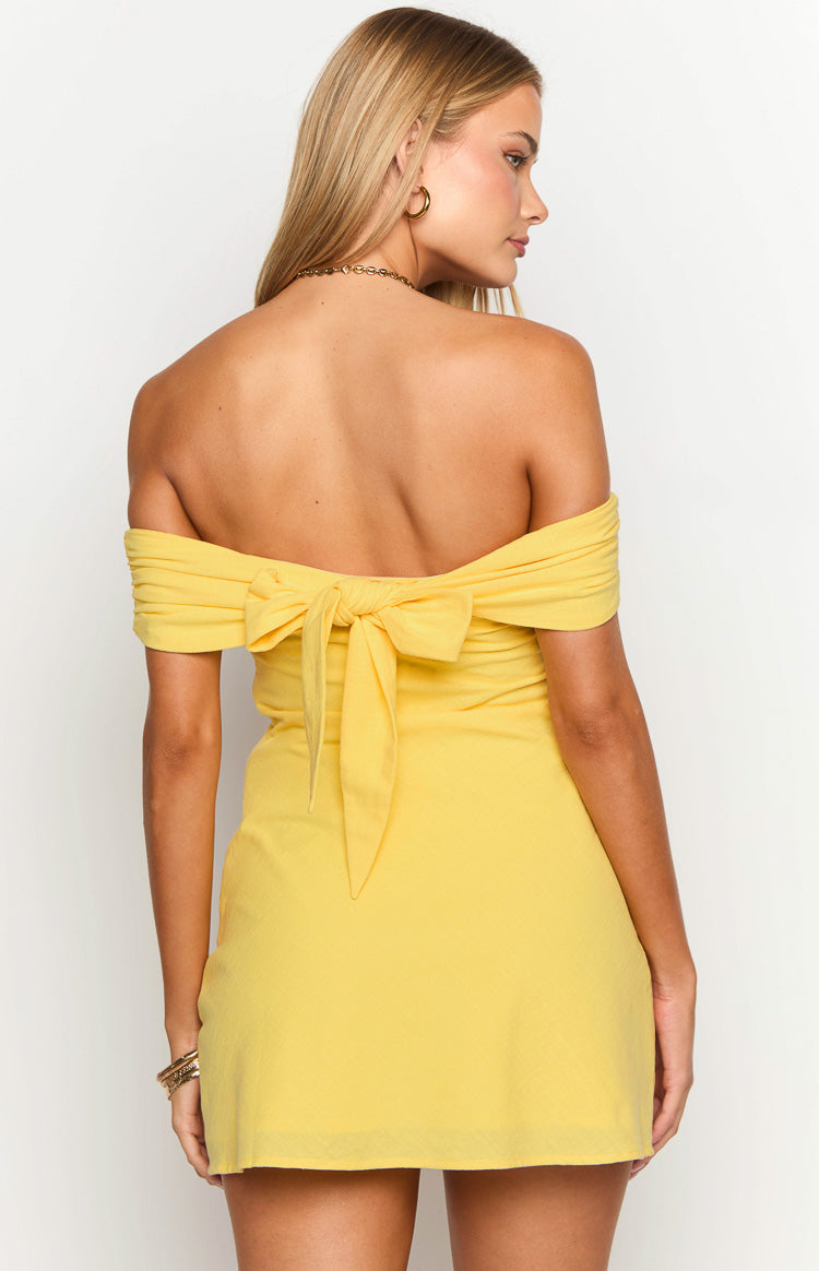 Primrose Yellow Off the Shoulder Mini Dress — 5