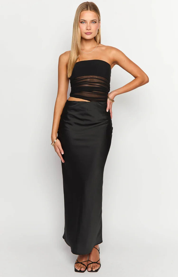 Elinor Black Satin Maxi Dress — 1