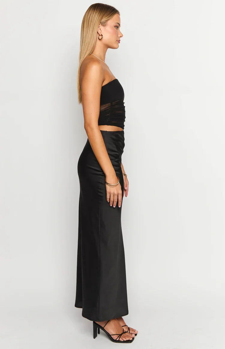 Elinor Black Satin Maxi Dress — 4