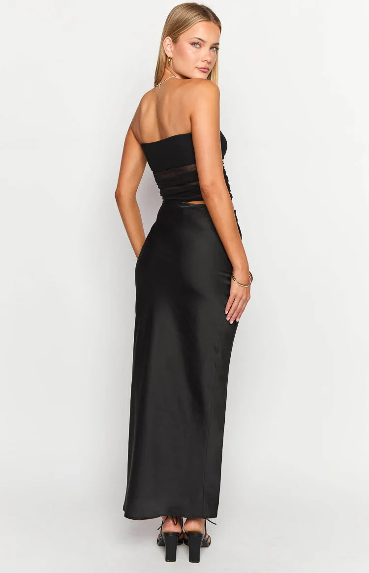 Elinor Black Satin Maxi Dress — 5
