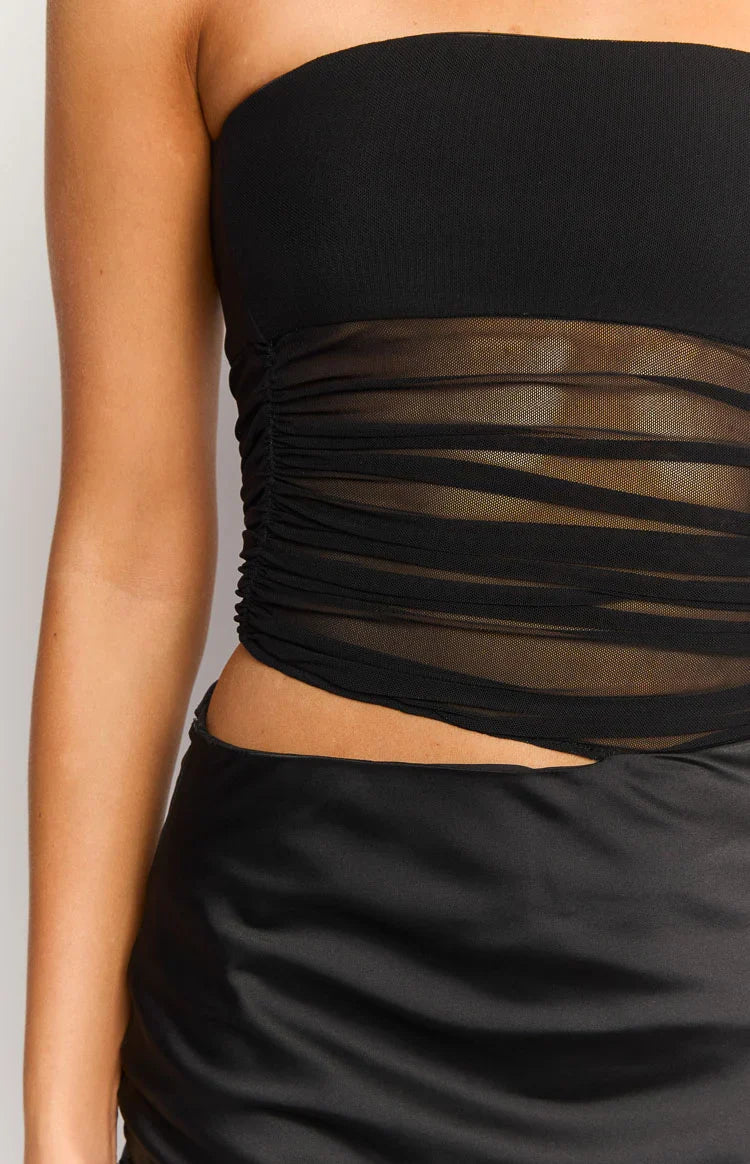 Elinor Black Satin Maxi Dress — 6