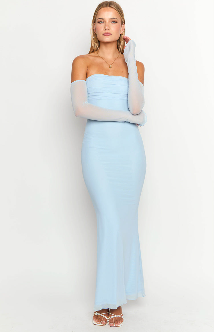 Odette Light Blue Long Sleeve Formal Maxi Dress — 2
