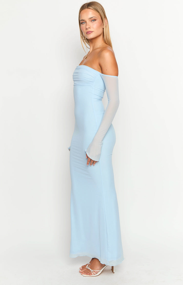 Odette Light Blue Long Sleeve Formal Maxi Dress — 3