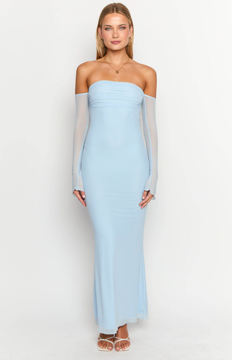 Odette Light Blue Long Sleeve Formal Maxi Dress — 5