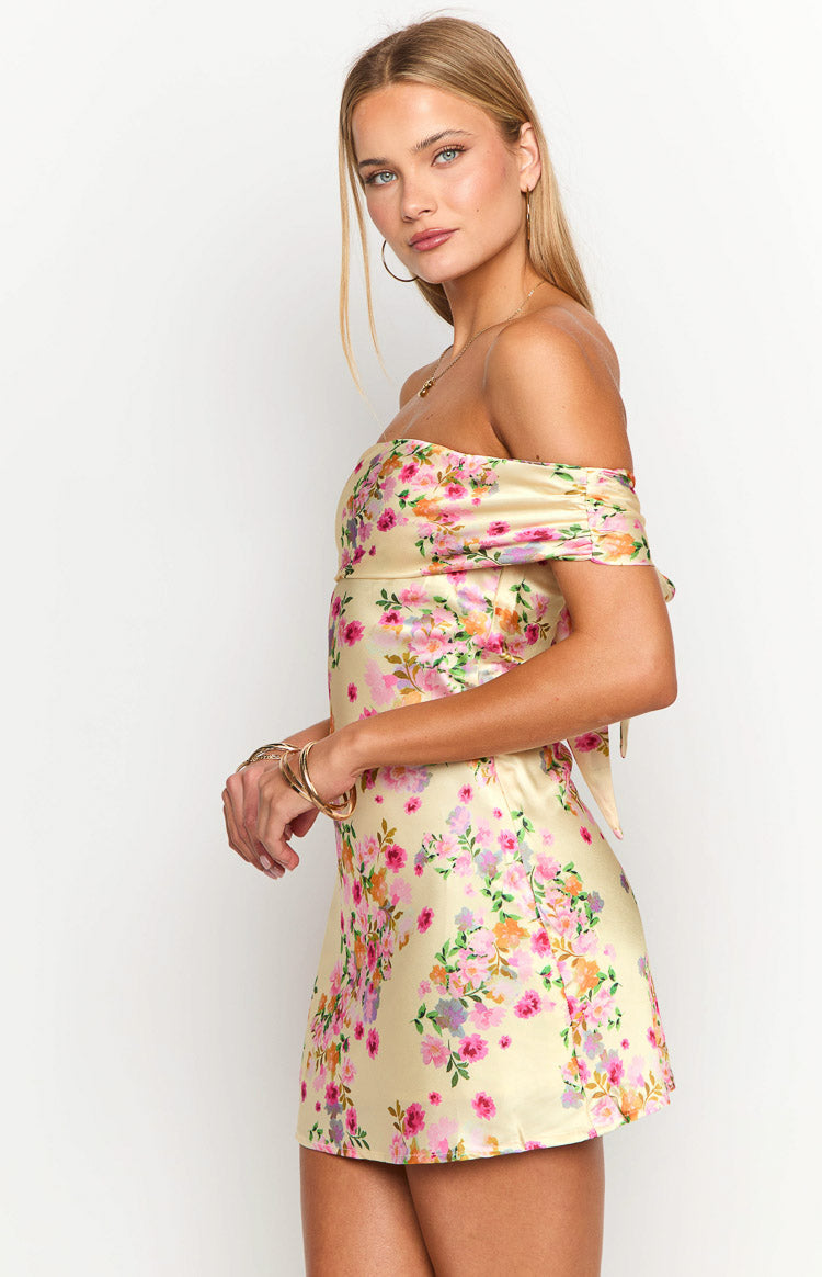 Primrose Yellow Bloom Off the Shoulder Mini Dress — 4