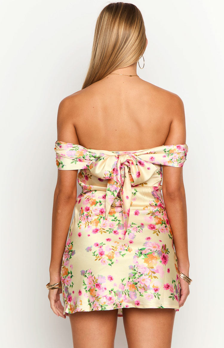 Primrose Yellow Bloom Off the Shoulder Mini Dress — 5
