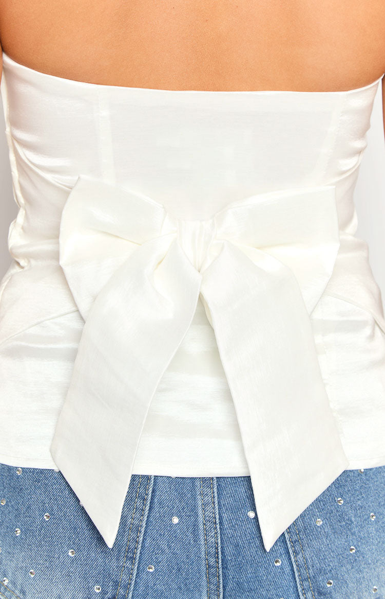 Alix White Bow Strapless Top — 6