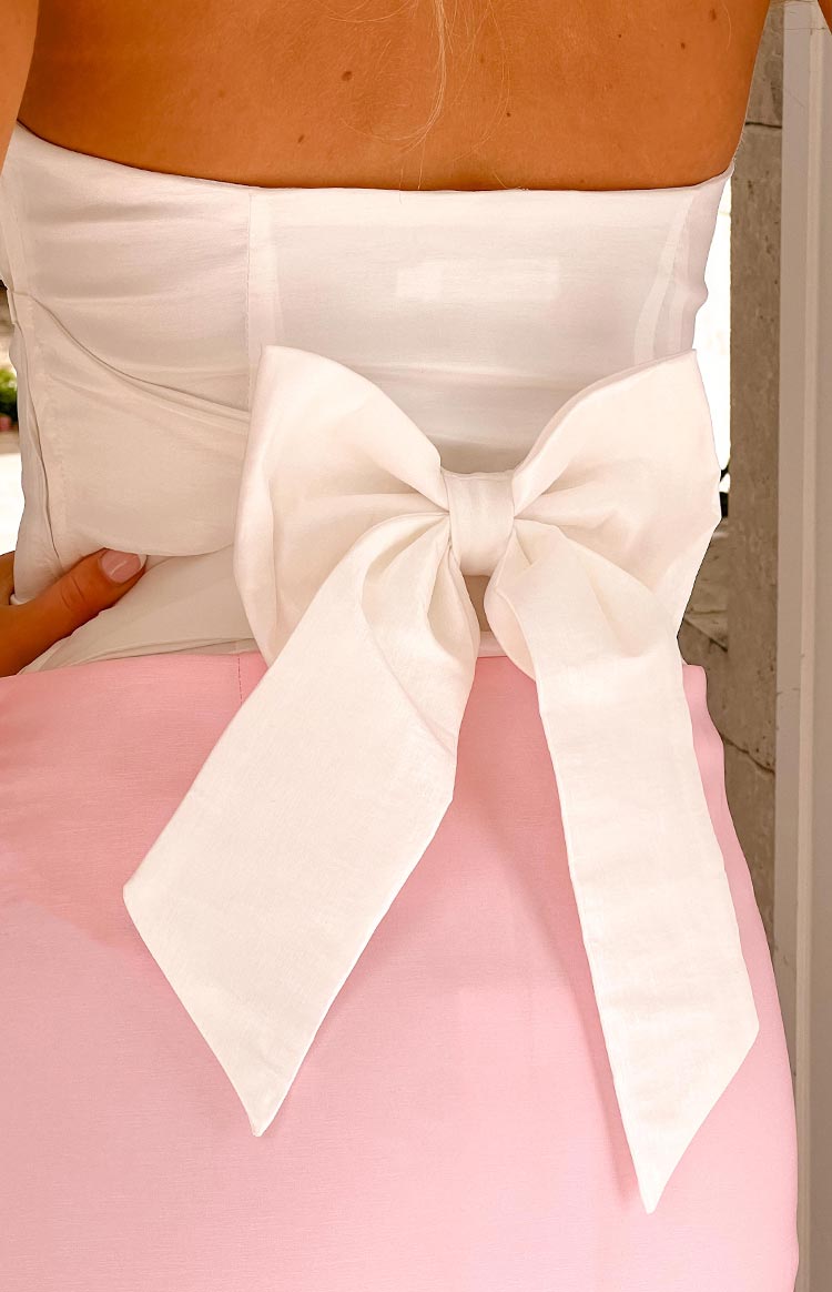 Alix White Bow Strapless Top — 8