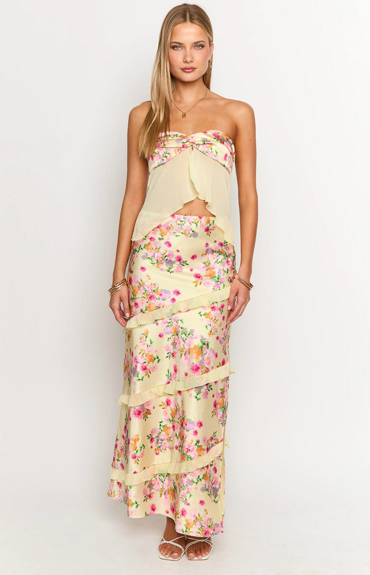 Jacqulin Yellow Bloom Strapless Top — 12