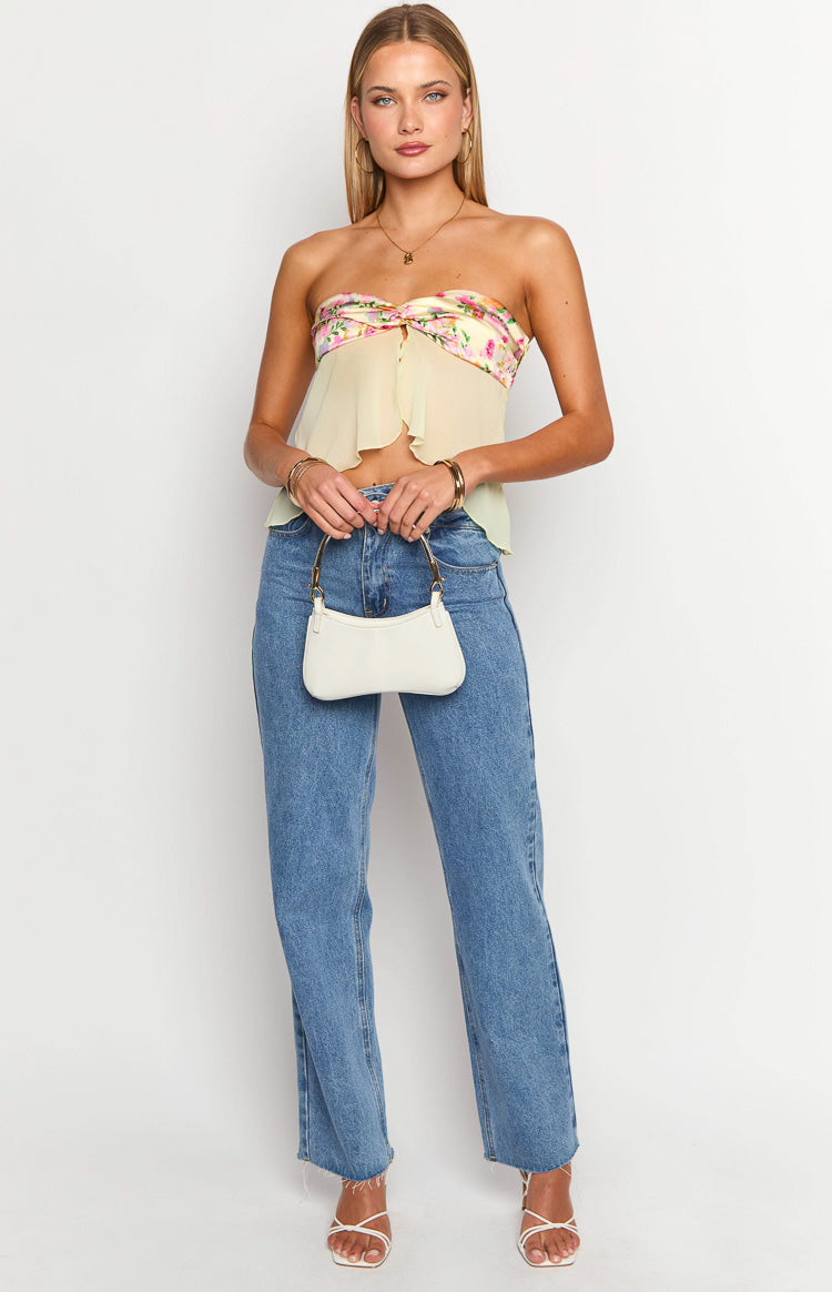 Jacqulin Yellow Bloom Strapless Top — 14