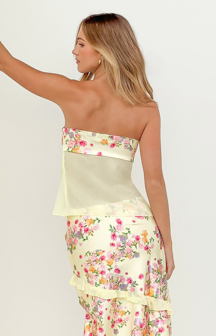 Jacqulin Yellow Bloom Strapless Top — 17