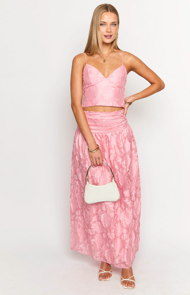 Jewel Pink Floral Maxi Skirt — 1