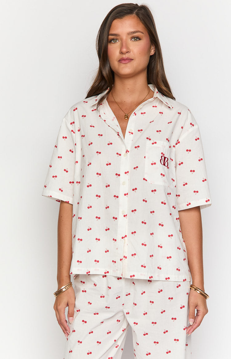Alexea Cherry Print Pajama Shirt — 1