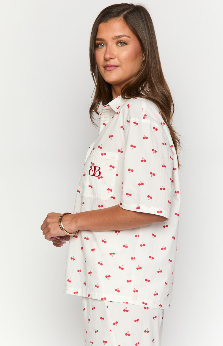 Alexea Cherry Print Pajama Shirt — 4