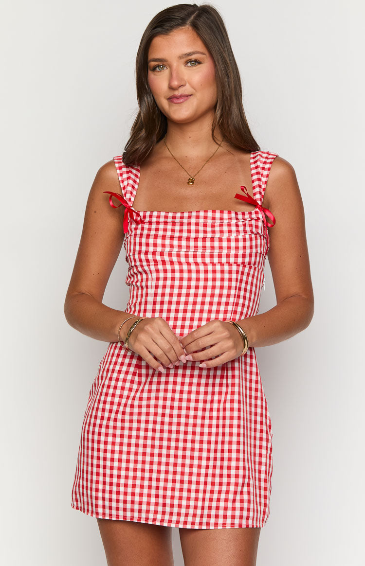 Layla Red Gingham Tie Back Mini Dress — 1